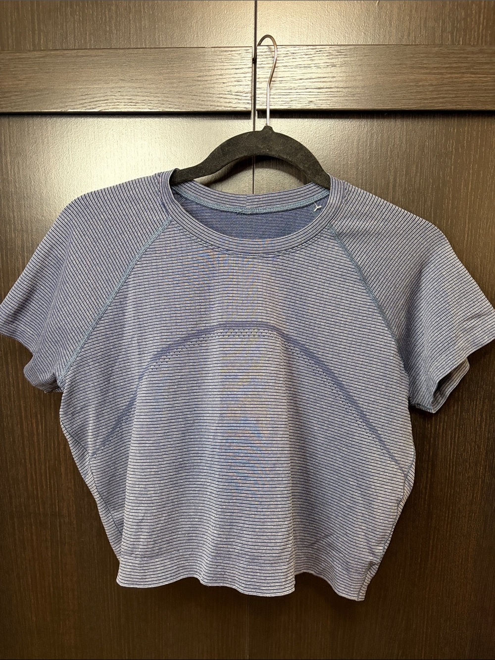 lululemon athletica Blue Striped Short Sleeve Tee